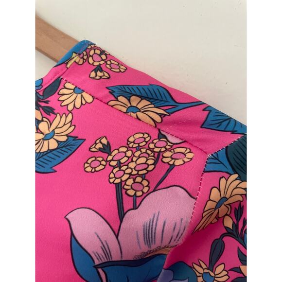 Zara Satin Floral Crop Top XS Flyaway Tie Front Bell Sleeve Pink - Picture 11 of 11